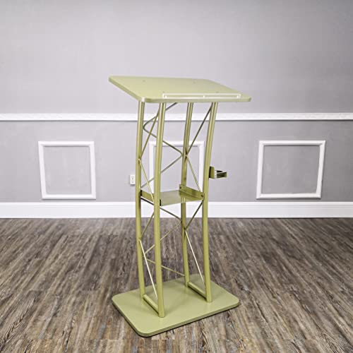 FixtureDisplays Light Green Gold Curved Podium Truss Metal/Wood Pulpit Lectern 11568-GOLD