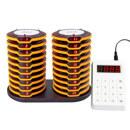 AGJ Restaurant Pager System Breakproof 20 Coaster Pagers Brown Wireless Beeper Buzzer