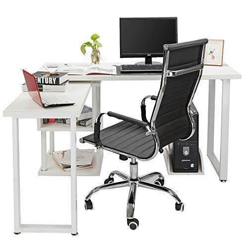 FCH L-Shaped Computer Desk with Storage Shelf White