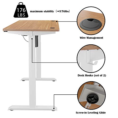Meilocar Height Adjustable Electric Standing Desk, Sit Stand Computer Desk w/Memory Controller, Home Office Workstation Stand up Desk with Splice Board, 63" x 24" Tabletop (Walnut Top + White Frame)