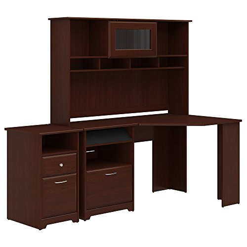Bush Furniture Cabot Corner Desk with Hutch and 2 Drawer File Cabinet in Harvest Cherry