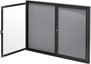 Adir Enclosed Bulletin Board - Double Door Locking Cork Board Display Board for Home, School, Office and More. 48"x36" (Black / Gray)