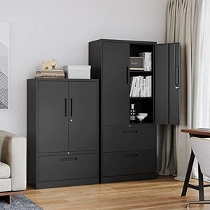 ZAOUS Metal File Cabinet 2 Drawer with Lock, Lateral Filing Cabinet, Adjustable Shelves - Black