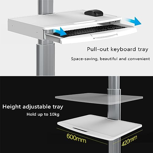 DADHI Adjustable Height Stand Up Desk with Extractable Keyboard Tray - Hospital Mobile Workstation Cart Trolley