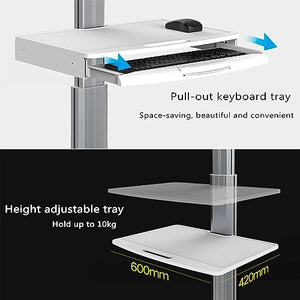 RASHIV Mobile Computer Standing Workstation, 17-32 Inch Display, Keyboard Tray, Wheels, 0-10Kg Load