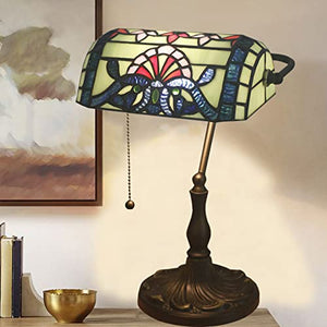 MaGiLL Tiffany Style Banker's Lamp, Green Stained Glass Desk Lamp