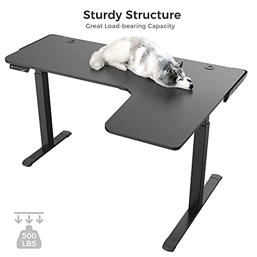 DESIGNA 61 inches Electric L Shaped Standing Desk, Height Adjustable Corner Computer Gaming Desk, Modern Simple Style with Large Mouse Pad, Black