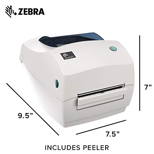 Zebra GC420t Thermal Transfer Desktop Printer Print Width of 4 in USB Serial and Parallel Port Connectivity Includes Peeler GC420-100511-000