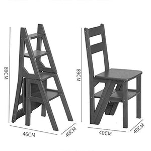 LUCEAE Wooden Four Steps Step Ladder & Dining Chair - Foldable & Portable