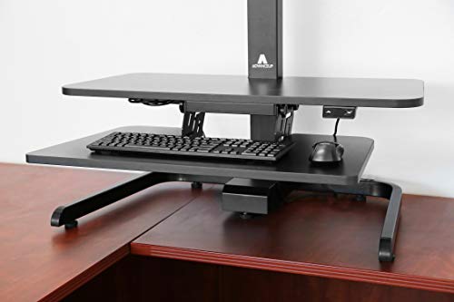 AdvanceUp Electric Ergonomic Standing Desk Converter Riser, 2 Tier with Dual Swivel Monitor Mount Black, Motorized Height Adjustable Stand Up Computer Station, 33lbs Capacity
