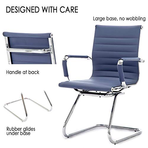 DM Furniture Office Desk Chair Set of 6 - PU Leather Mid Back Guest Chairs, Navy Blue