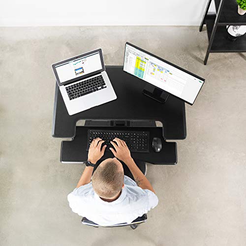 VIVO Black Pneumatic Mobile 36" Height Adjustable Two Platform Standing Desk - DESK-V111GT