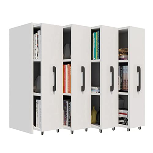 3 Tier Bookcase with Pulled Out Door Shelving Cabinet, Adjustable Shelf Height - 28 * 45 * 120cm