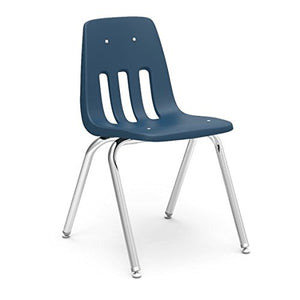 Virco Student Chair, Navy, Soft Plastic Shell, 18" Seat Height, Chrome Frame, for 5th Grade to Adults, 4 Pack (9018-BLU51)