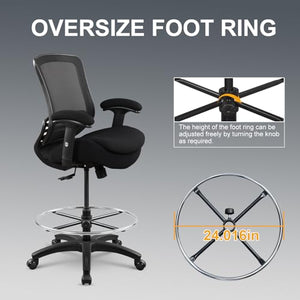 WITTLONG Ergonomic Drafting Chair with 400lbs Capacity, Lumbar Support, and Swivel Feature - Black