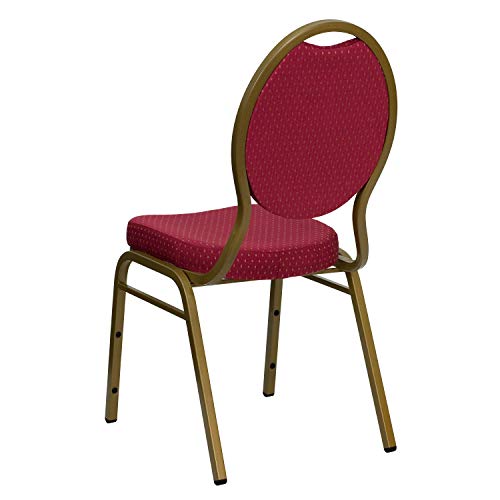 BizChair 4 Pack Teardrop Back Stacking Banquet Chairs - Burgundy Pattern Fabric, Gold Frame