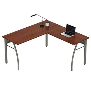 Linea Italia Trento L-Shaped Corner Easy to Assemble Metal Desk | Computer Table for Home or Office, 60" x 60", Cherry