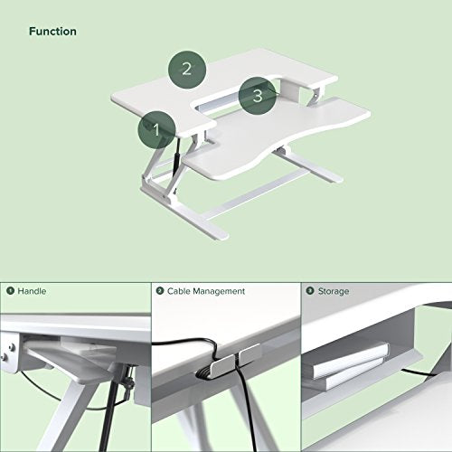 Zinus Betsy Smart Adjust Standing Double Desk / Adjustable Height Desktop Workstation, White