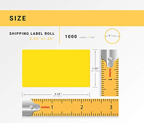 HOUSELABELS 2.25" x 1.25" Yellow Address Labels on 1" Core Compatible with Zebra and Rollo Printers, 50 Rolls / 1,000 Labels per Roll