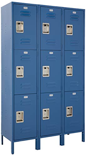 Salsbury Industries Assembled 3-Tier Extra Wide Standard Metal Locker with Three Wide Storage Units, 6-Feet High by 18-Inch Deep, Blue