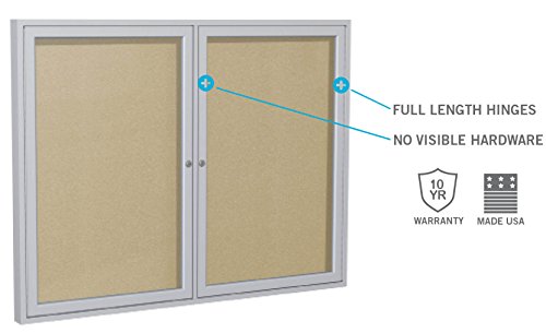 Ghent 36"x60"  2-Door Outdoor Enclosed Vinyl Bulletin Board, Shatter Resistant, with Lock, Satin Aluminum Frame - Caramel (PA23660VX-181), Made in the USA