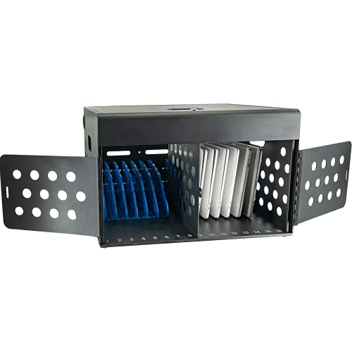 16-Device Locking Tablet Charging Station - Classroom Charging Station for 16 Chromebook Tablet Laptop - Metal Laptop Charging Cart with Cable Management and Charger Organization (Black)