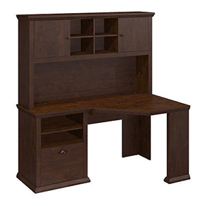 Bush Furniture Yorktown Corner Desk with Hutch in Antique Cherry