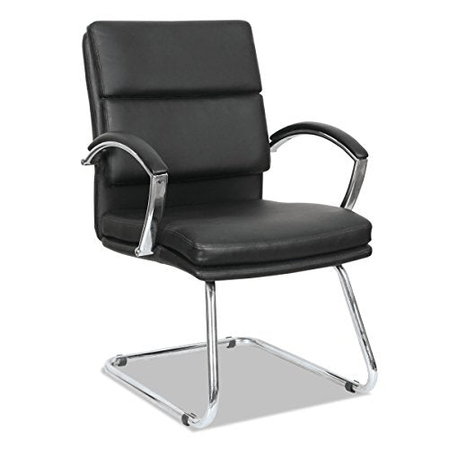 Alera NR4319 Neratoli Series Slim Profile Guest Chair, Black Soft Leather/Chrome Frame