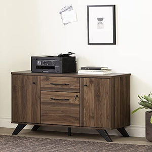 South Shore Helsy 2-Drawer Credenza with Doors, Natural Walnut