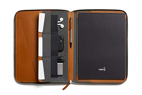 Bellroy Work Folio A4 (Premium Leather Portfolio, Zipper Closure, Organizers A4 Notebooks, Pens, Phone, Cards & More) - Caramel