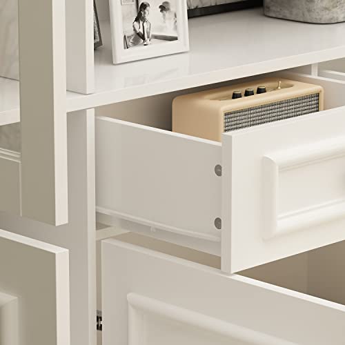 Homsee Tall Bookcase Bookshelf with Storage Shelves, Drawers, Glass Doors - White (63" W x 15.7" D x 78.7" H)