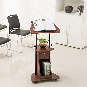 None Adjustable Rolling Laptop Cart Sit-to-Stand Teacher Podium Desk Steel Frame Mobile Standing (Brown, 55x40x116cm)