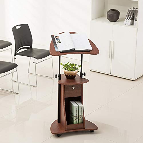 Adjustable Rolling Laptop Cart Sit-to-Stand Teacher Podium Desk Steel Frame Mobile Standing (Brown, 55x40x116cm)