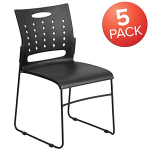 Flash Furniture Stack Chair 5 Pack - 881 lb. Capacity Black Sled Base, Air-Vent Back