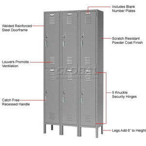 Global Industrial Double Tier Locker 12x15x36 6 Door Unassembled Gray