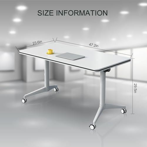 Ptosziav Modern White Folding Flip Top Mobile Conference Table 47.2"D x 23.6"W x 29.5"H - Office Meeting Tables (4Pcs)
