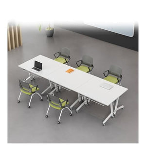 NIZAME Portable Office Table with Storage, Rolling Computer Workstation - White, 140 * 50 * 75cm