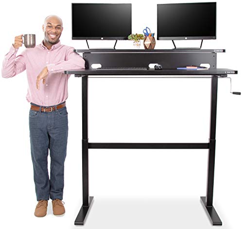 Stand Steady Tranzendesk | 47 Inch Dual Level Standing Desk | Easy Crank Height Adjustable Sit to Stand Desk | Stand Up Workstation with Monitor Riser | Great for Home & Office (47/Black)