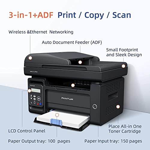 Pantum M6552NW Black and White Multifunctional Laser Printer, Scanner Copier All in One, with 1 Pack PB-211EV 1500 Pages Yield Toner Cartridge Highly Cost-Effective
