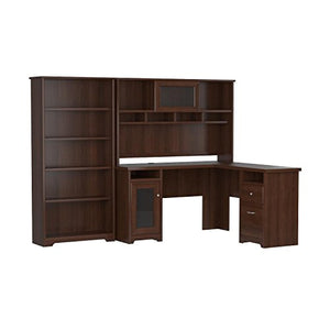 Cabot L Shaped Desk with Hutch and 5 Shelf Bookcase
