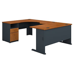 Bush Business Furniture Series A 60W x 93D U Shaped Desk with 2 Drawer Pedestal in Natural Cherry and Slate