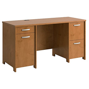 Bush Furniture Envoy 58W Office Desk with 2 Pedestals in Natural Cherry