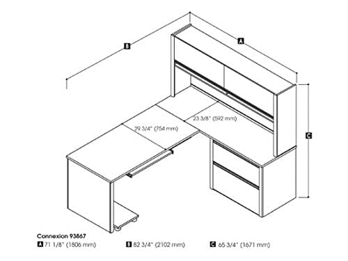 Bestar L-Shaped Desk with lateral File Cabinet and Hutch - Connexion