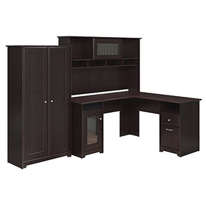Cabot L Shaped Desk, Hutch, and Tall Storage Cabinet with Doors