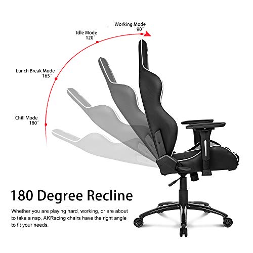 AKRacing Core Series LX Gaming Chair with High Backrest, Recliner, Swivel, Tilt, Rocker and Seat Height Adjustment Mechanisms with 5/10 Warranty - White