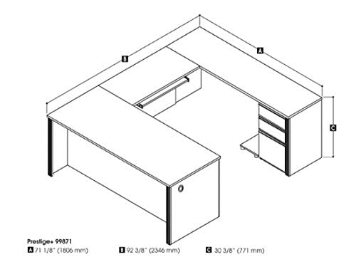 Bestar U-Shaped Desk with Pedestal - Prestige Plus