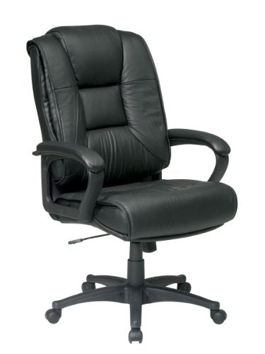 Office Star High Back Executive Leather Chair with Padded Loop Arms, Black