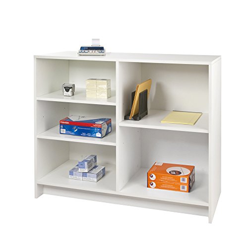 Cash Register Stand with 3 Height-Adjustable Shelves- 48" White Melamine Checkout Counter