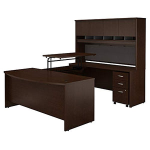 Bush Business Furniture Series C 72W x 36D 3 Position Sit to Stand Bow Front U Shaped Desk with Hutch and Mobile File Cabinet in Mocha Cherry