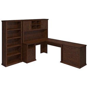 Yorktown L Shaped Desk with Hutch, Lateral File Cabinet and Bookcase